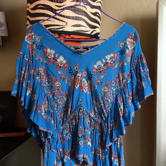 Angie Tops - Angie Blue Floral V-Neck Top